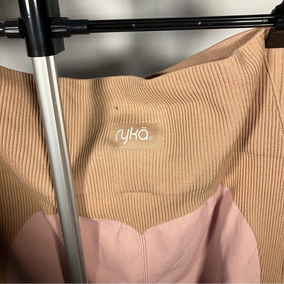 Ryka Pink and Tan High-Waisted, ribbed, seamless compression leggings, XL - Picture 5 of 7